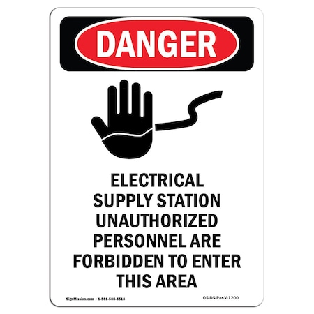 Signmission Safety Sign, OSHA Danger, 14" Height, Aluminum, Electrical Supply Station, Portrait OS-DS-A-1014-V-1200